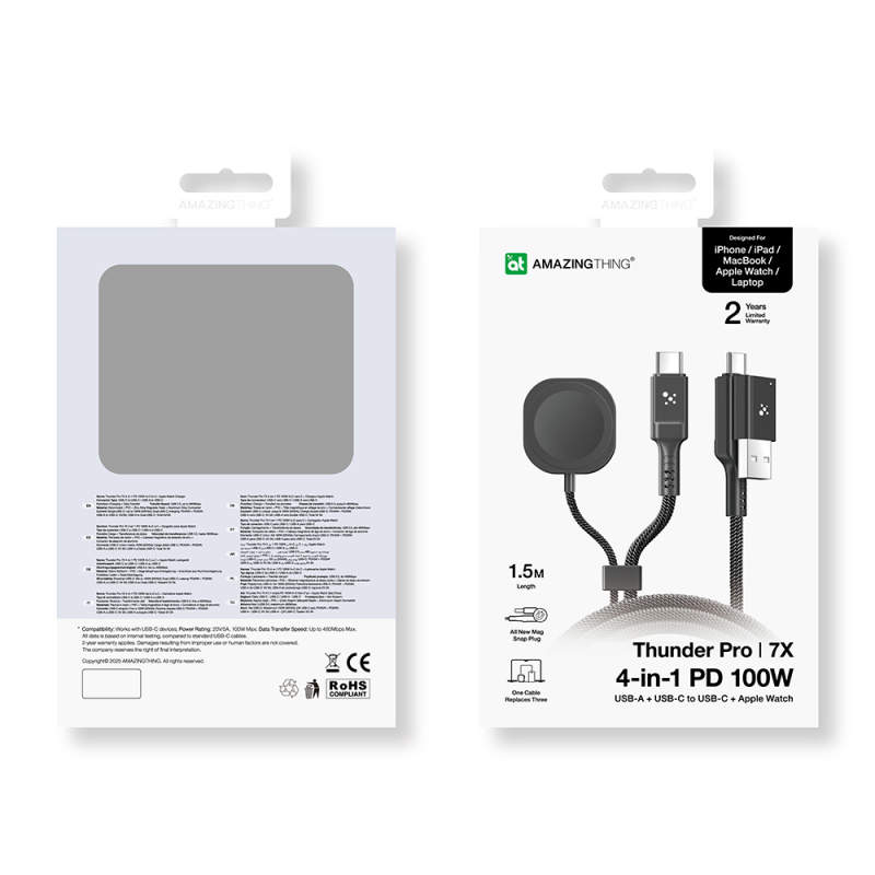 Amazingthing Thunder Pro 7X 100W Apple Watch Series Smartwatch Wireless 4-in-1 Type-C PD - USB Fast Charging Cable 1.5M - 13