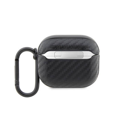 Apple Airpods 3. Nesil Kılıf BMW Orjinal Lisanslı PU Karbon Fiber Tasarımlı Çift Metal Logolu Kapak - 3