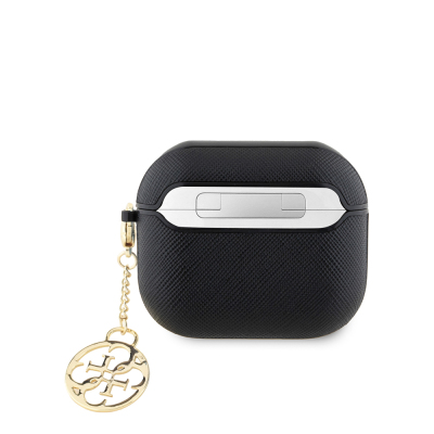 Apple Airpods 3. Nesil Kılıf Guess Orjinal Lisanslı Dokulu 4G Yuvarlak Charm Saffiano Kılıf - 3