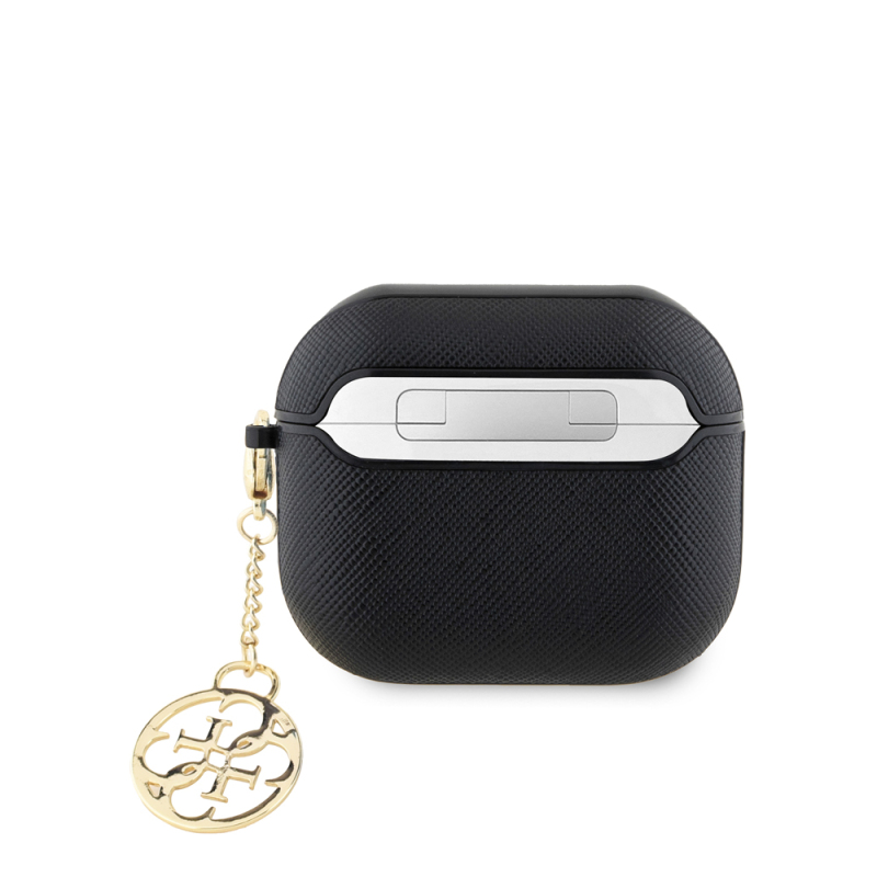 Apple Airpods 3. Nesil Kılıf Guess Orjinal Lisanslı Dokulu 4G Yuvarlak Charm Saffiano Kılıf - 3