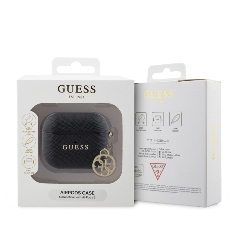 Apple Airpods 3. Nesil Kılıf Guess Orjinal Lisanslı Dokulu 4G Yuvarlak Charm Saffiano Kılıf - 4