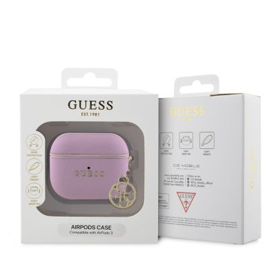 Apple Airpods 3. Nesil Kılıf Guess Orjinal Lisanslı Dokulu 4G Yuvarlak Charm Saffiano Kılıf - 8