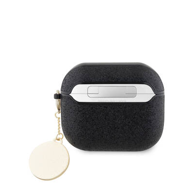 Apple Airpods 3. Nesil Kılıf Guess Orjinal Lisanslı PU Deri Mavi Beyaz Çizgili Metal Logolu Kapak - 4