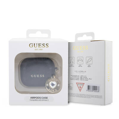 Apple Airpods 3. Nesil Kılıf Guess Orjinal Lisanslı PU Deri Mavi Beyaz Çizgili Metal Logolu Kapak - 6