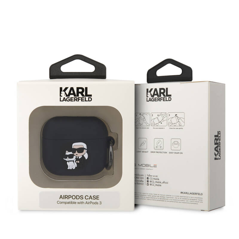 Apple Airpods 3. Nesil Kılıf Karl Lagerfeld Orjinal Lisanslı Karl & Choupette 3D Silikon Kapak - 3