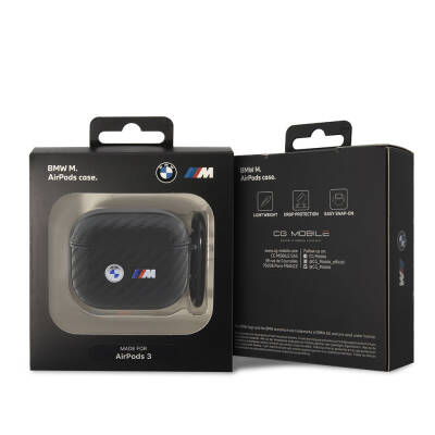 Apple Airpods 3.Nesil Kılıf BMW Orjinal Lisanslı PU Karbon Fiber Tasarımlı Çift Metal Logolu Kapak - 2