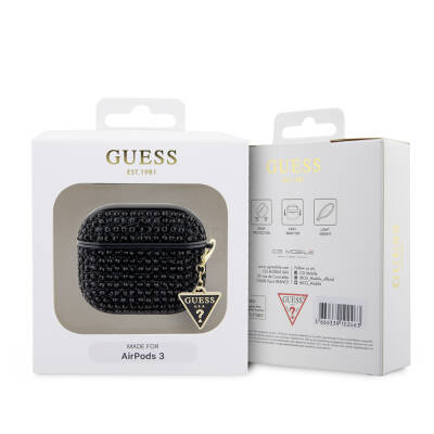 Apple Airpods 3rd Generation Case Guess Original Licensed Glittering Stone Coated Triangle Logo Ornamental Chain Cover - 13