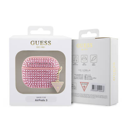 Apple Airpods 3rd Generation Case Guess Original Licensed Glittering Stone Coated Triangle Logo Ornamental Chain Cover - 15