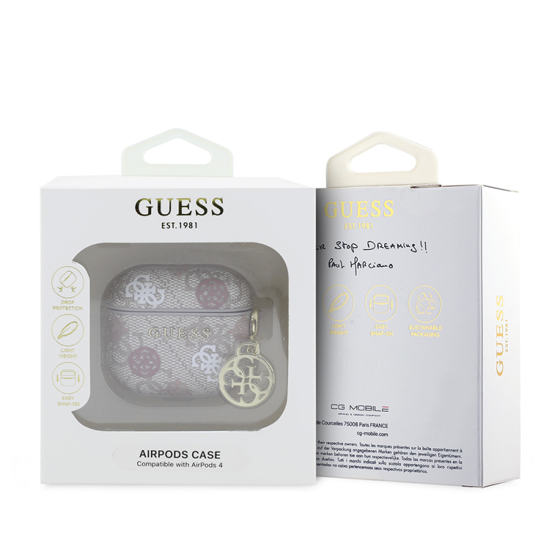 Apple Airpods 4 Case Guess Original Licensed 4G Patterned Text Logo Peony Cover - 8