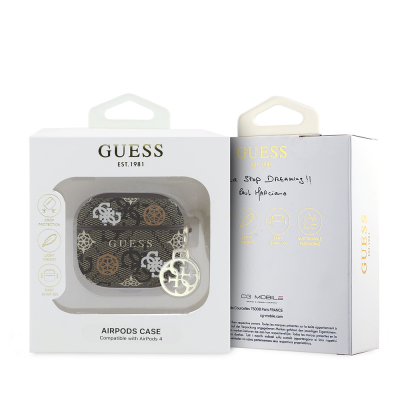 Apple Airpods 4 Case Guess Original Licensed 4G Patterned Text Logo Peony Cover - 6