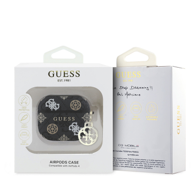 Apple Airpods 4 Case Guess Original Licensed 4G Patterned Text Logo Peony Cover - 10