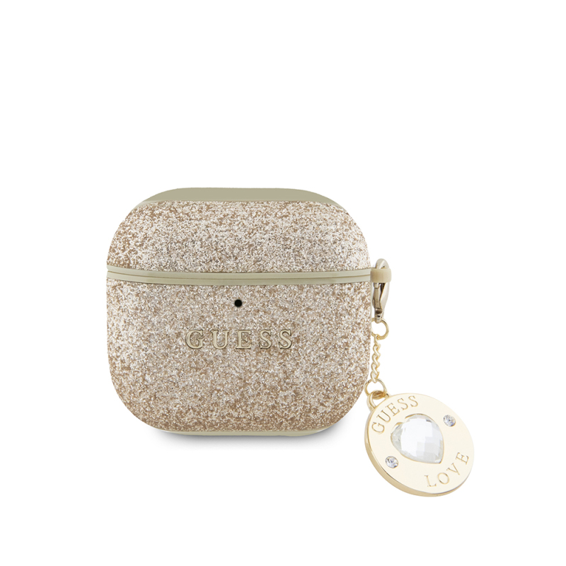 Apple AirPods 4 Case Guess Original Licensed Glitter Glitter Diamond Heart Ornamental Chain Cover - 2