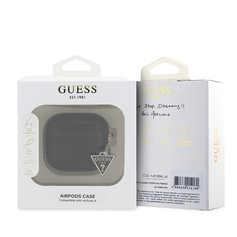 Apple Airpods 4 Case Guess Original Licensed Glittering Stone Coated Triangle Logo Ornamental Chain Cover - 9