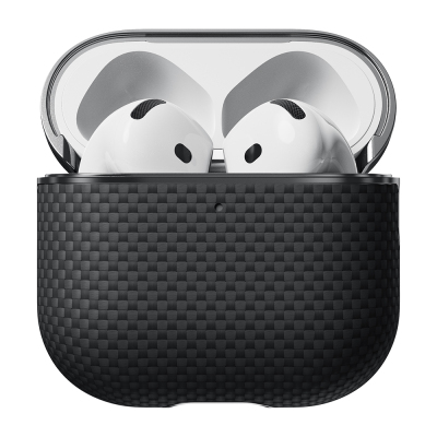 Apple Airpods 4 Kılıf 1500D Aramid Fiber Pitaka Ultra-Slim Classic Serisi Black-Grey Twill Kapak - 3