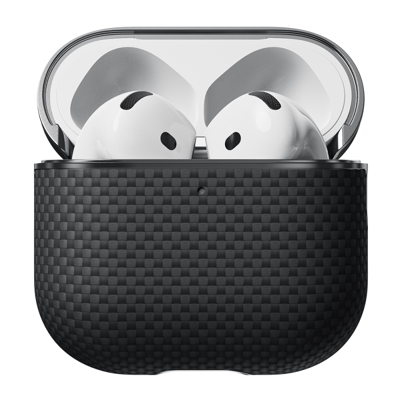 Apple Airpods 4 Kılıf 1500D Aramid Fiber Pitaka Ultra-Slim Classic Serisi Black-Grey Twill Kapak - 3