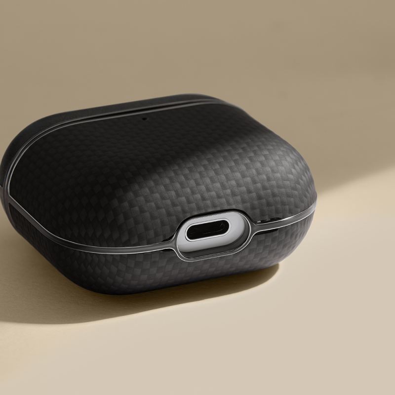 Apple Airpods 4 Kılıf 1500D Aramid Fiber Pitaka Ultra-Slim Classic Serisi Black-Grey Twill Kapak - 11