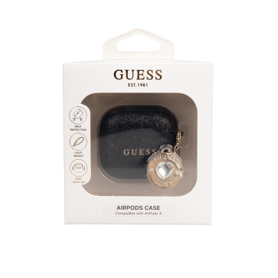 Apple Airpods 4 Kılıf Guess Orjinal Lisanslı Glitter Elmas Kalp Süs Zincirli Kapak - 6