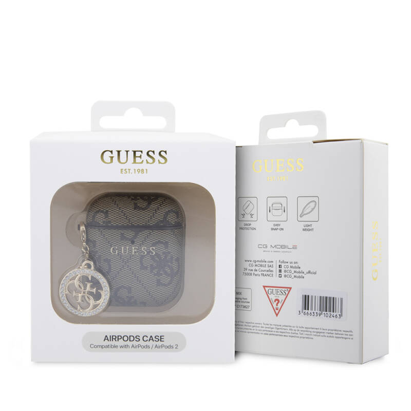 Apple Airpods Case Guess Original Licensed 4G Patterned Stone 4G Ornamental Chain Cover - 6
