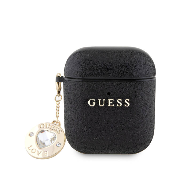 Apple Airpods Case Guess Original Licensed Glitter Diamond Heart Ornament Chain Cover - 7