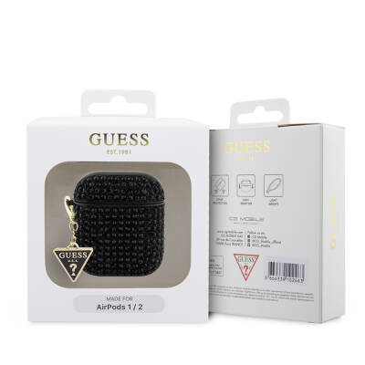 Apple Airpods Case Guess Original Licensed Glittering Stone Coated Triangle Logo Ornamental Chain Cover - 16