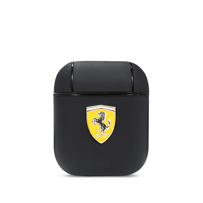 Apple Airpods Kılıf Ferrari Orjinal Lisanslı PU Deri Metal Logolu SF Arka Yüzey Yazılı Kapak - 1