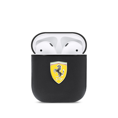 Apple Airpods Kılıf Ferrari Orjinal Lisanslı PU Deri Metal Logolu SF Arka Yüzey Yazılı Kapak - 3