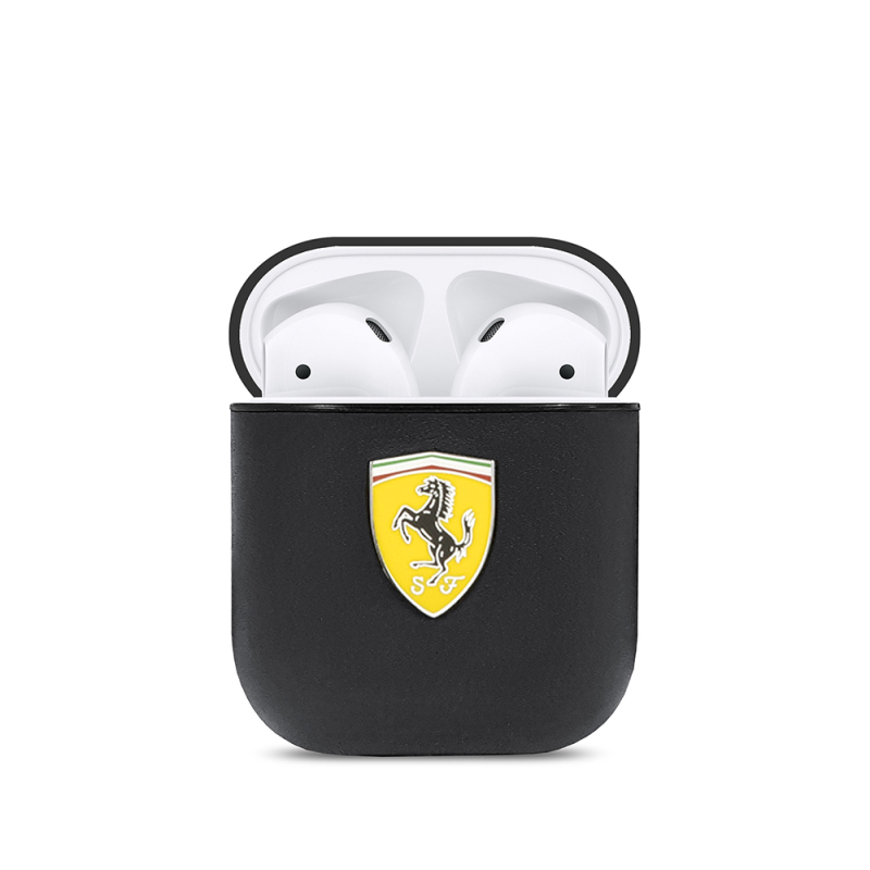 Apple Airpods Kılıf Ferrari Orjinal Lisanslı PU Deri Metal Logolu SF Arka Yüzey Yazılı Kapak - 3