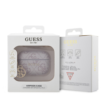 Apple Airpods Pro 2 Case Guess Original Licensed 4G Patterned Metal Classic Logo 4G Charm PU Leather Case - 10