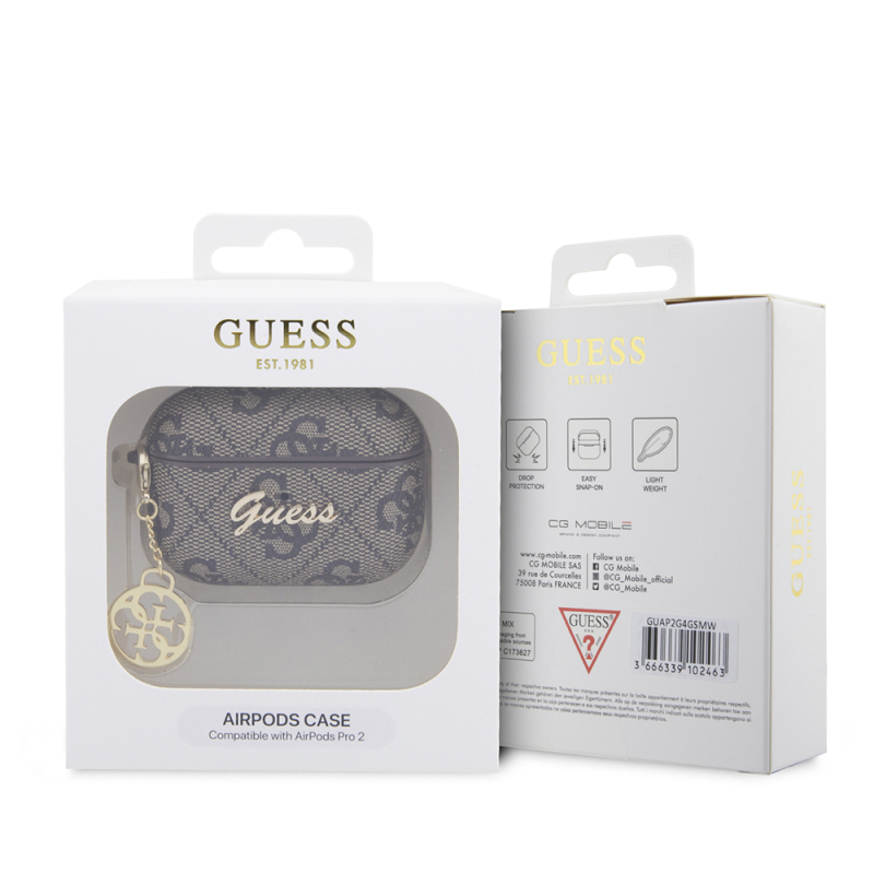 Apple Airpods Pro 2 Case Guess Original Licensed 4G Patterned Metal Script Logo 4G Charm PU Leather Cover - 5