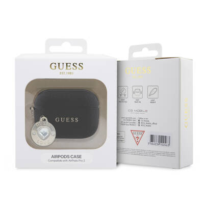 Apple Airpods Pro 2 Case Guess Original Licensed Glitter Diamond Heart Ornament Chain Cover - 7