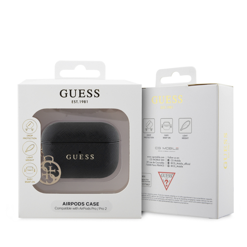 Apple Airpods Pro 2 Case Guess Original Licensed Textured 4G Saffiano Case with Round Ornamental Chain - 10