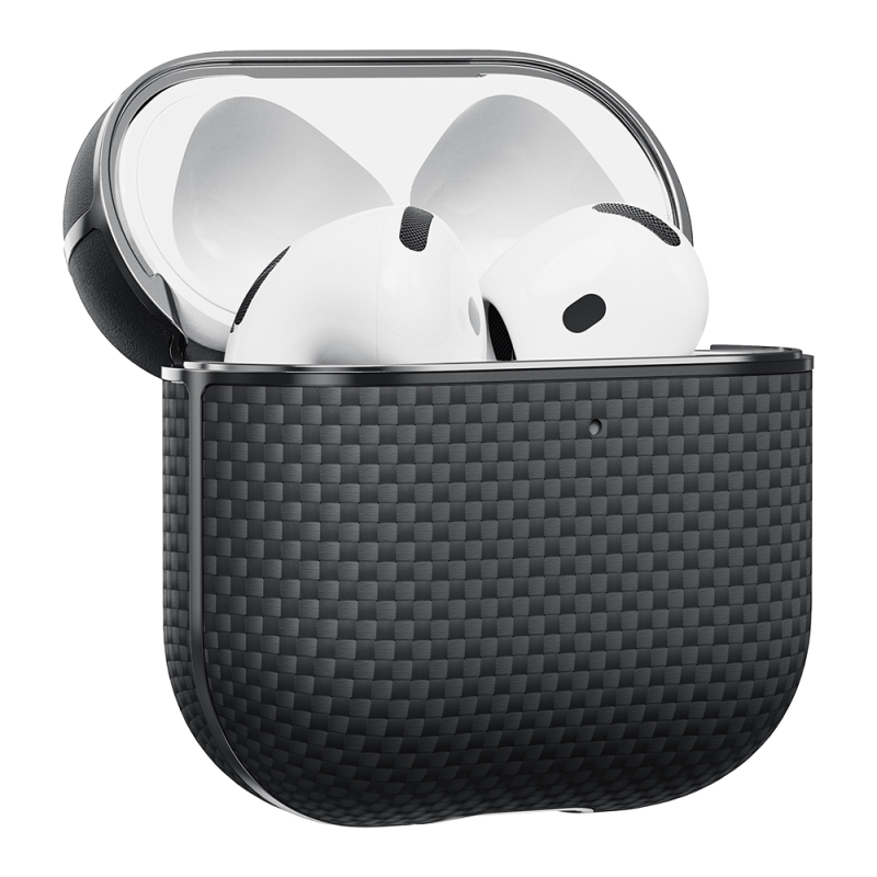 Apple Airpods Pro 2 Kılıf 1500D Aramid Fiber Pitaka Ultra-Slim Classic Serisi Black-Grey Twill Kapak - 4
