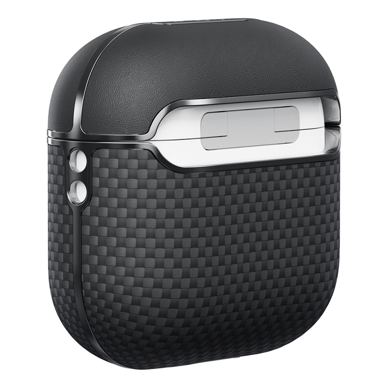 Apple Airpods Pro 2 Kılıf 1500D Aramid Fiber Pitaka Ultra-Slim Classic Serisi Black-Grey Twill Kapak - 5