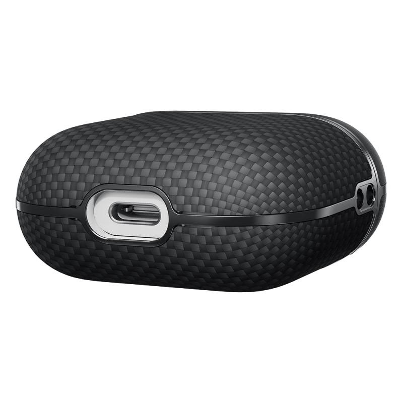 Apple Airpods Pro 2 Kılıf 1500D Aramid Fiber Pitaka Ultra-Slim Classic Serisi Black-Grey Twill Kapak - 6