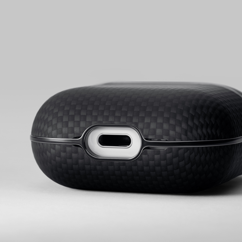 Apple Airpods Pro 2 Kılıf 1500D Aramid Fiber Pitaka Ultra-Slim Classic Serisi Black-Grey Twill Kapak - 11