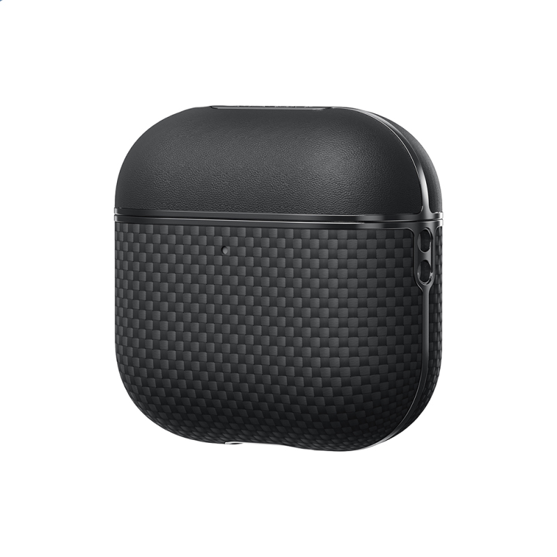 Apple Airpods Pro 2 Kılıf 1500D Aramid Fiber Pitaka Ultra-Slim Classic Serisi Black-Grey Twill Kapak - 1