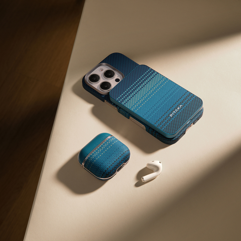 Apple Airpods Pro 2 Kılıf Aramid Fiber Pitaka Tactile Woven Sunset-Moonrise Serisi Sunset Kapak - 27