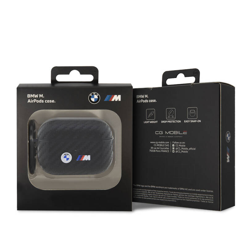 Apple Airpods Pro 2 Kılıf BMW Orjinal Lisanslı PU Karbon Fiber Tasarımlı Çift Metal Logolu Kapak - 3