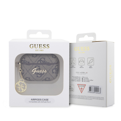 Apple Airpods Pro 2 Kılıf Guess Orjinal Lisanslı 4G Desenli Metal Script Logolu 4G Charm PU Deri Kapak - 5