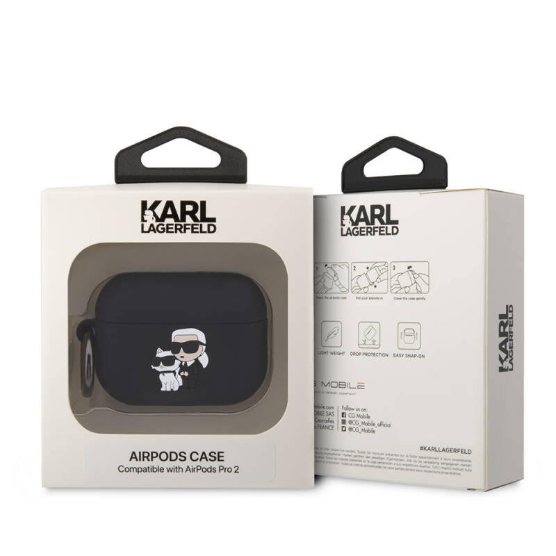 Apple Airpods Pro 2 Kılıf Karl Lagerfeld Orjinal Lisanslı Karl & Choupette 3D Silikon Kapak - 4