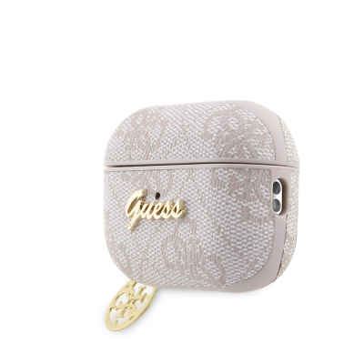 Apple Airpods Pro 3 Kılıf Guess Orjinal Lisanslı 4G Desenli Metal Script Logolu 4G Charm PU Deri Kapak - 5