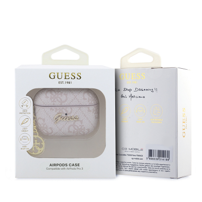 Apple Airpods Pro 3 Kılıf Guess Orjinal Lisanslı 4G Desenli Metal Script Logolu 4G Charm PU Deri Kapak - 7