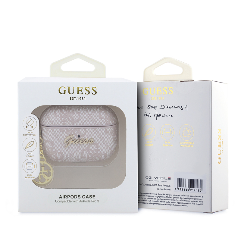 Apple Airpods Pro 3 Kılıf Guess Orjinal Lisanslı 4G Desenli Metal Script Logolu 4G Charm PU Deri Kapak - 7