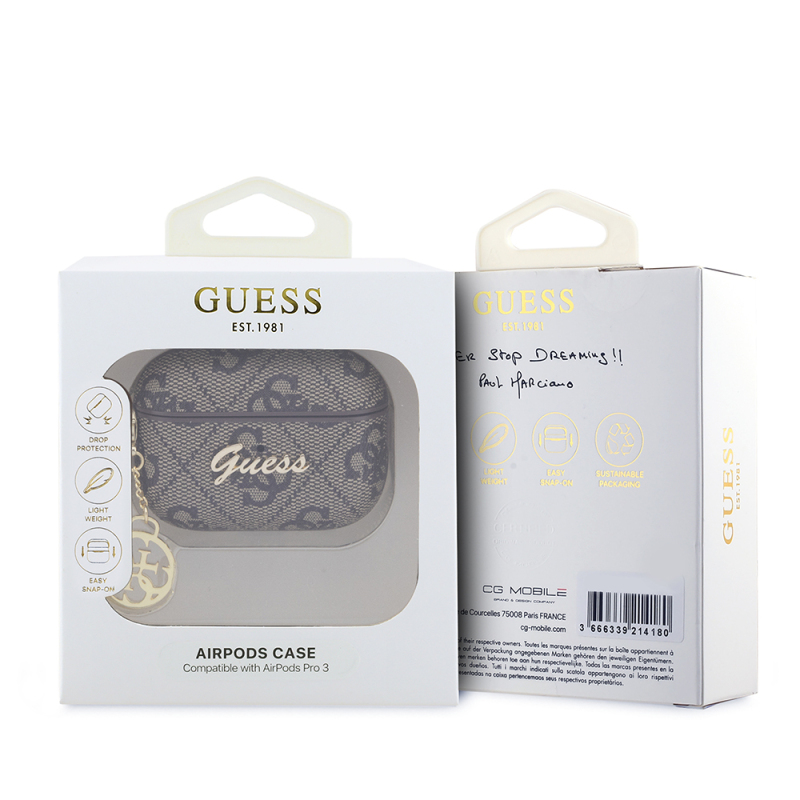 Apple Airpods Pro 3 Kılıf Guess Orjinal Lisanslı 4G Desenli Metal Script Logolu 4G Charm PU Deri Kapak - 8