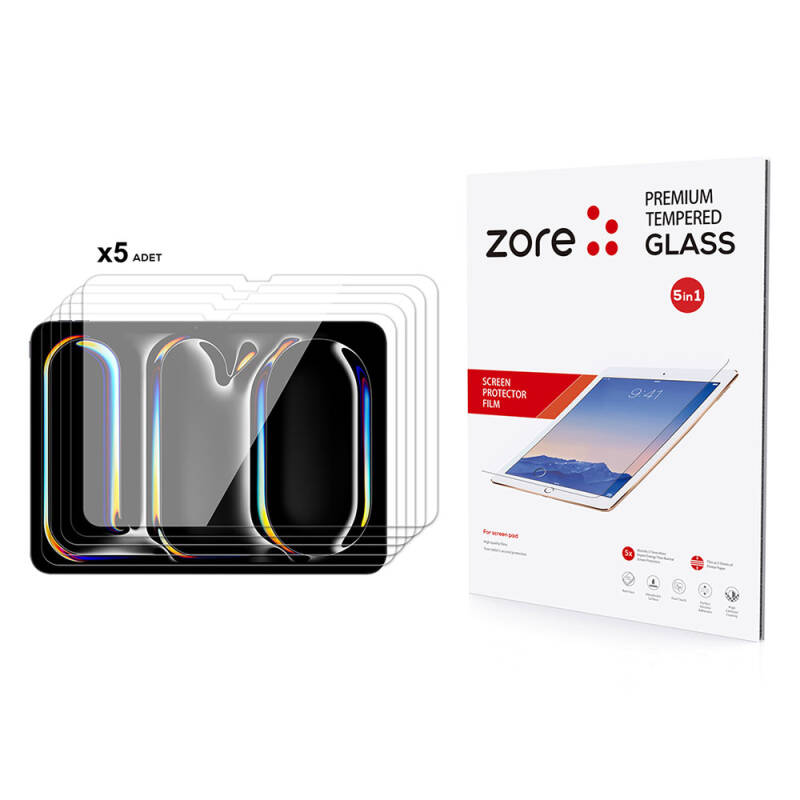 Apple iPad 11 Pro 2024 Zore 5in1 Tablet Tempered Glass Screen Protector - 1