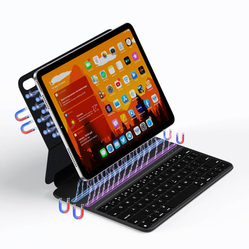 Apple iPad Air 10.9 2020 (4.Nesil) Wiwu F16 Klavyeli Standlı Magnetik Kılıf - 10