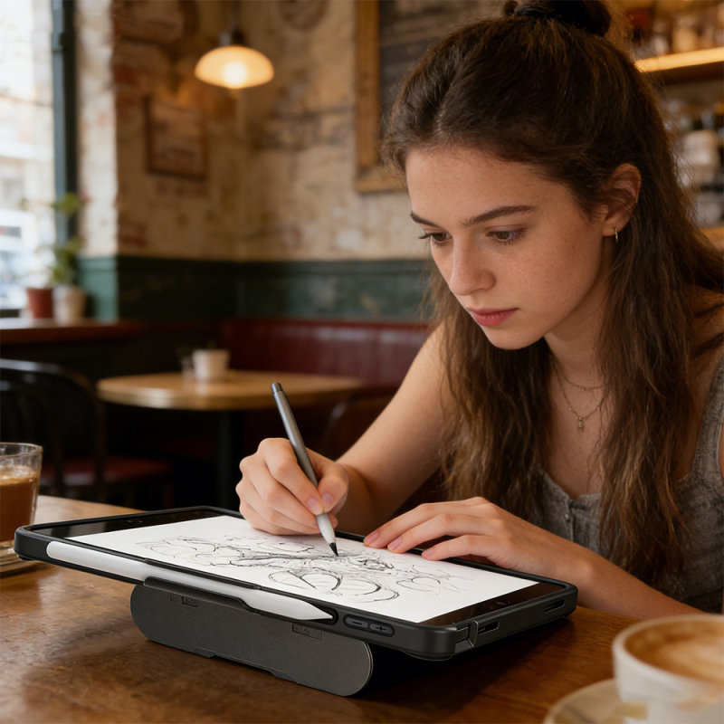 Apple iPad Air 10.9 2022 (5.Nesil) Mutural AlloyKick Serisi Kalem Bölmeli Alüminyum Standlı Tablet Kılıfı - 8
