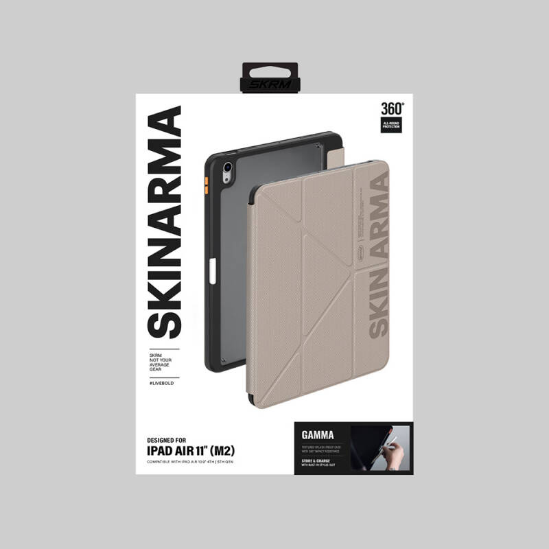 Apple iPad Air 11 2025 M3 Kılıf SkinArma Kabartma Baskı Tasarımlı 360 Tam Koruma Arkası Şeffaf Standlı Gamma Kılıf - 13