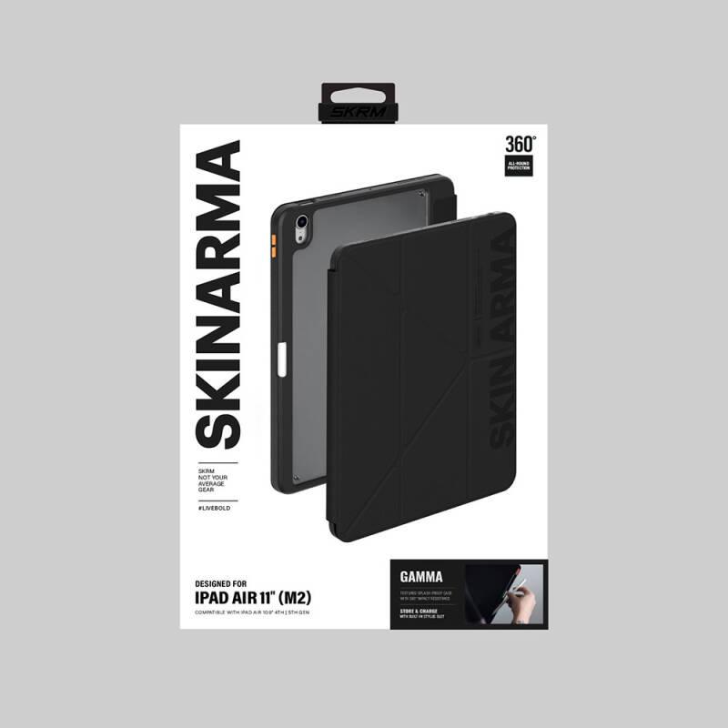 Apple iPad Air 11 2025 M3 Kılıf SkinArma Kabartma Baskı Tasarımlı 360 Tam Koruma Arkası Şeffaf Standlı Gamma Kılıf - 18