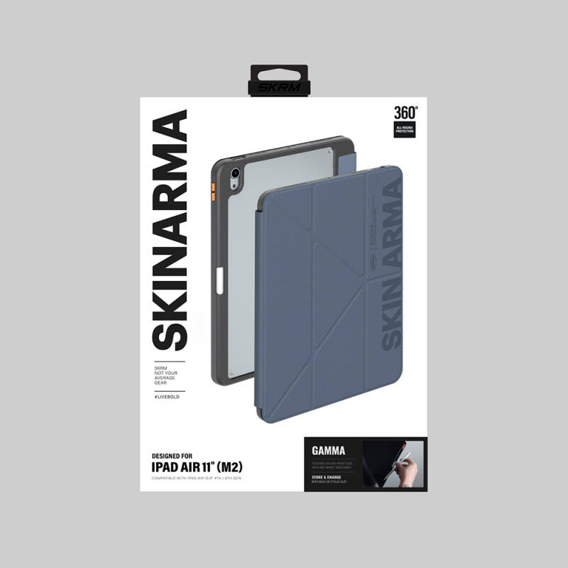 Apple iPad Air 11 2025 M3 Kılıf SkinArma Kabartma Baskı Tasarımlı 360 Tam Koruma Arkası Şeffaf Standlı Gamma Kılıf - 17